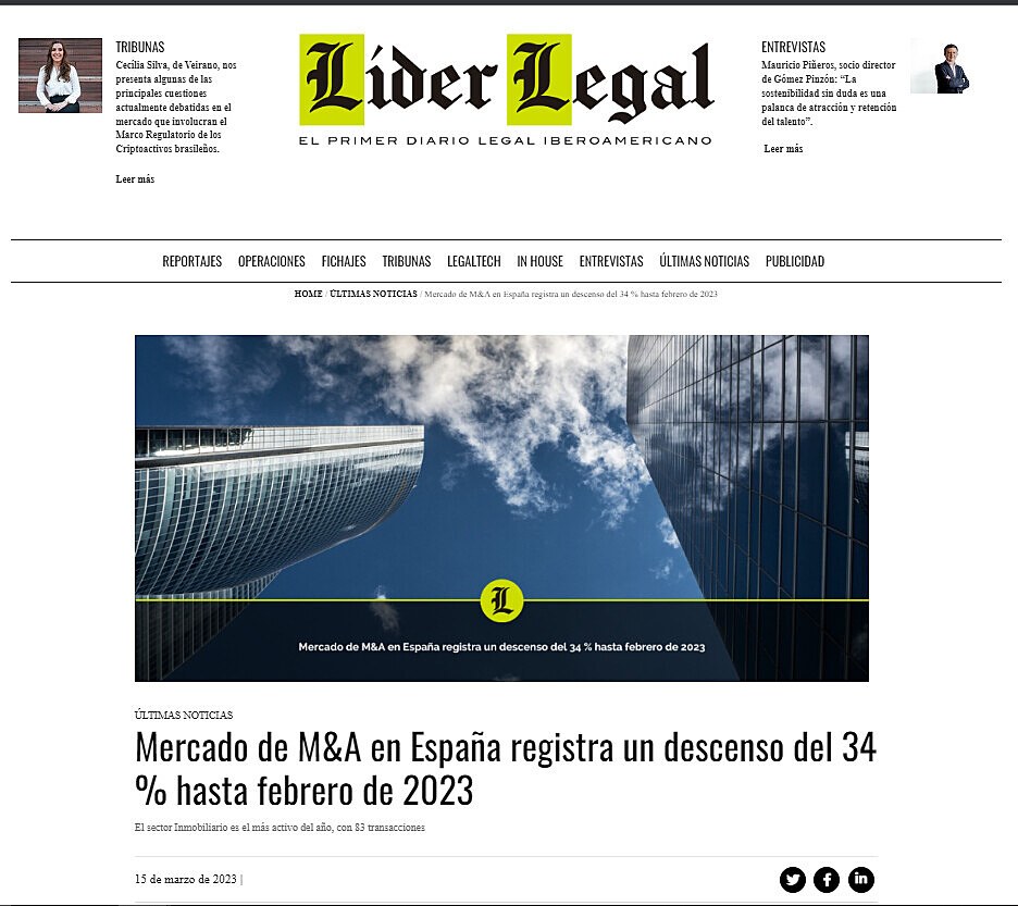 Mercado de M&A en Espaa registra un descenso del 34% hasta febrero de 2023
